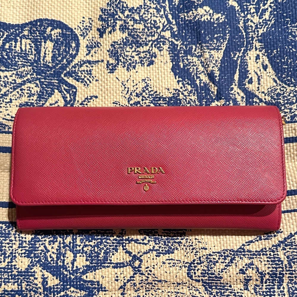 Prada Fuchsia Leather Women's Wallet on chain